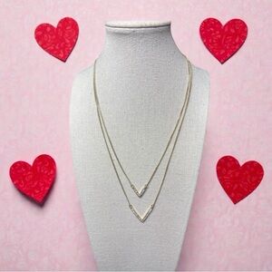 Victoria Secret Gold Tone Necklace with V-Shaped Rhinestone Chevrons.